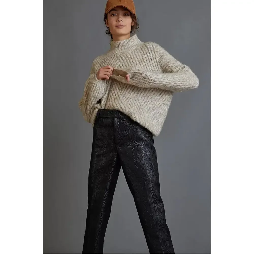 ANTHROPOLOGIE The Essential Slim Straight Shiny Jacquard Pants // 2